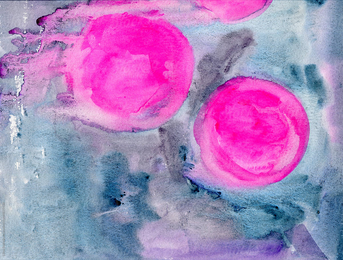 Messy watercolor background with two bright pink circles