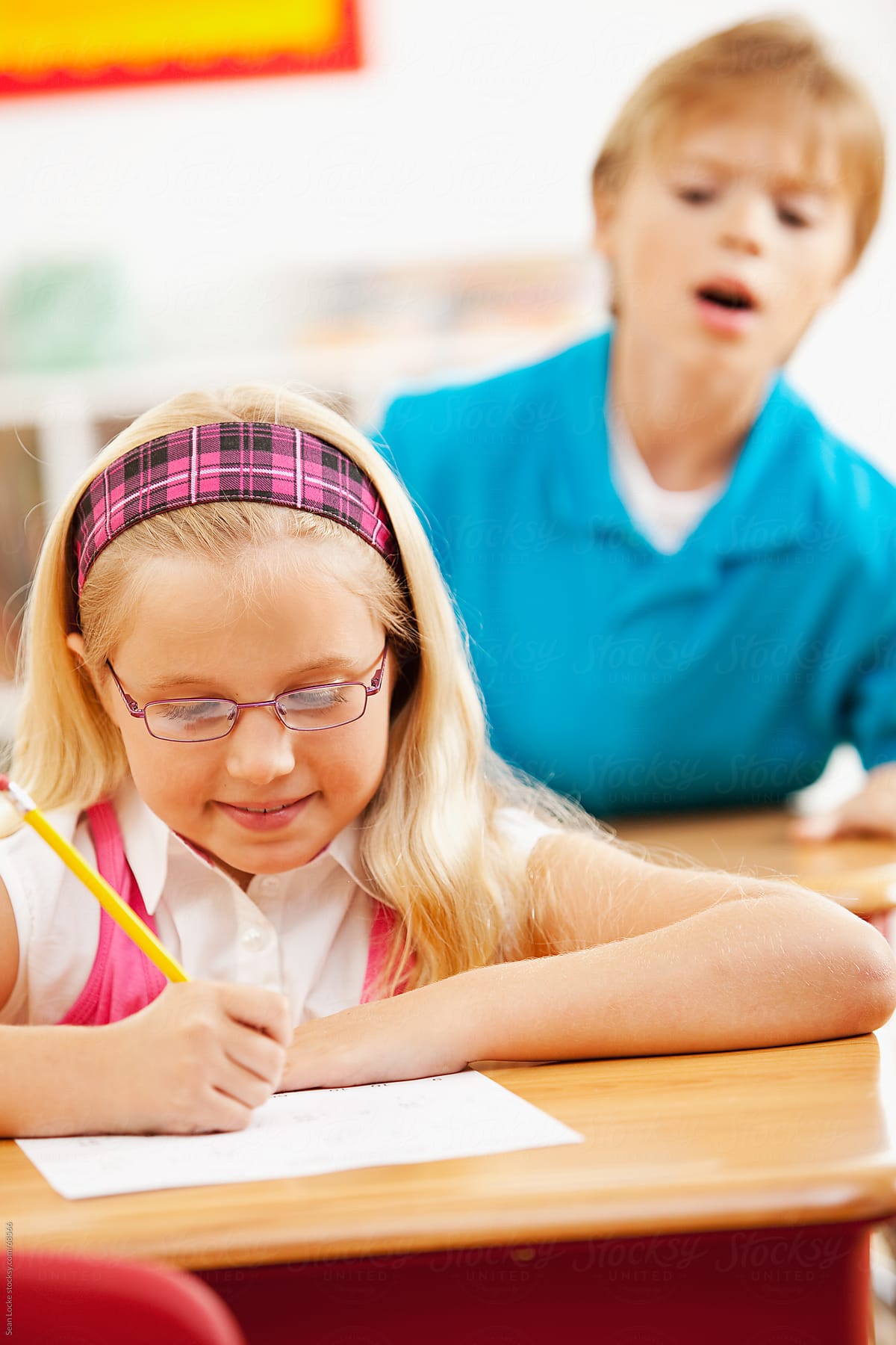 Classroom: Boy Tries to Peek at Girl\'s Answers