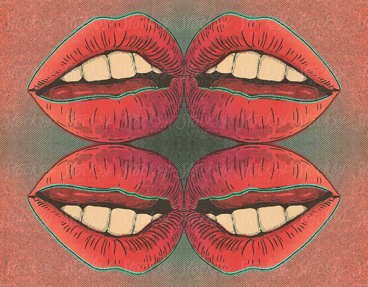 Female Symmetrical Mouths With Full Lips Forming Floral Pattern