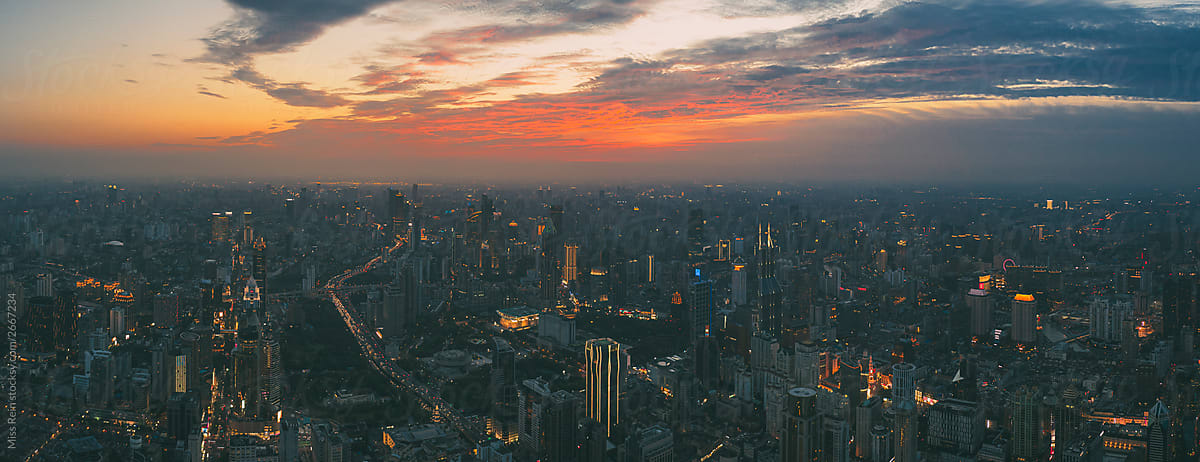 aerial view of city during sunset,Shanghai