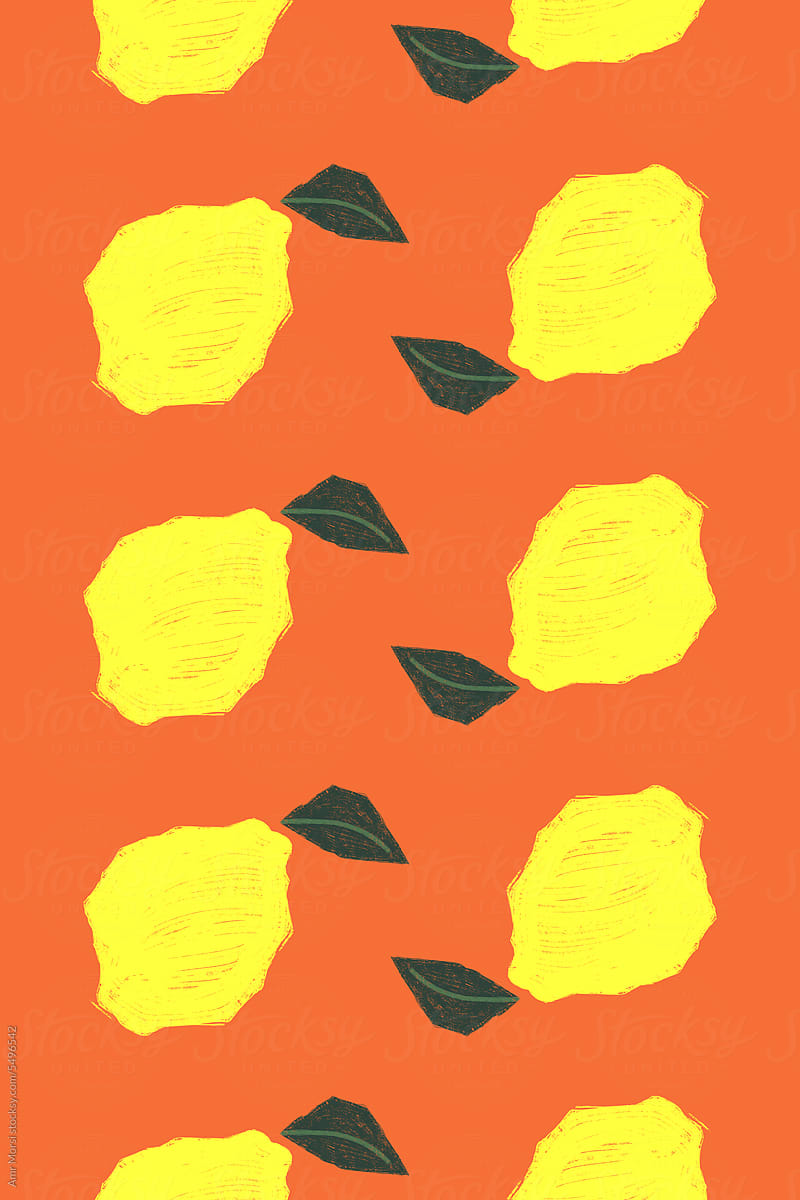 A minimalistic illustration of a seamless pattern for a yellow lemon