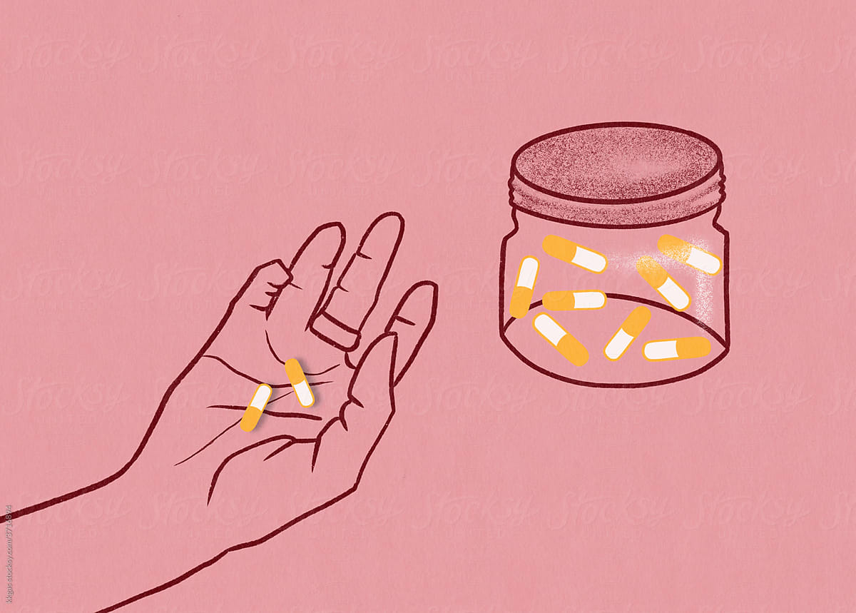 Hand holding pills illustration