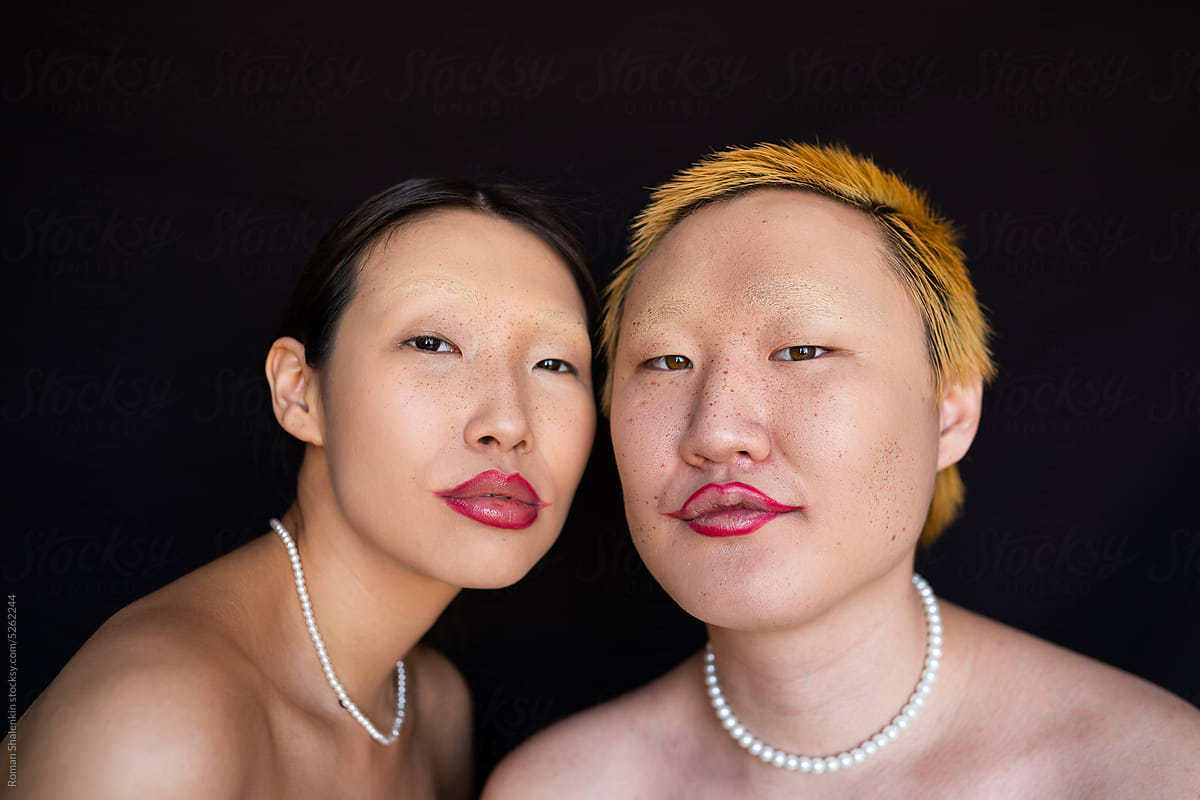 Topless fashion people with makeup