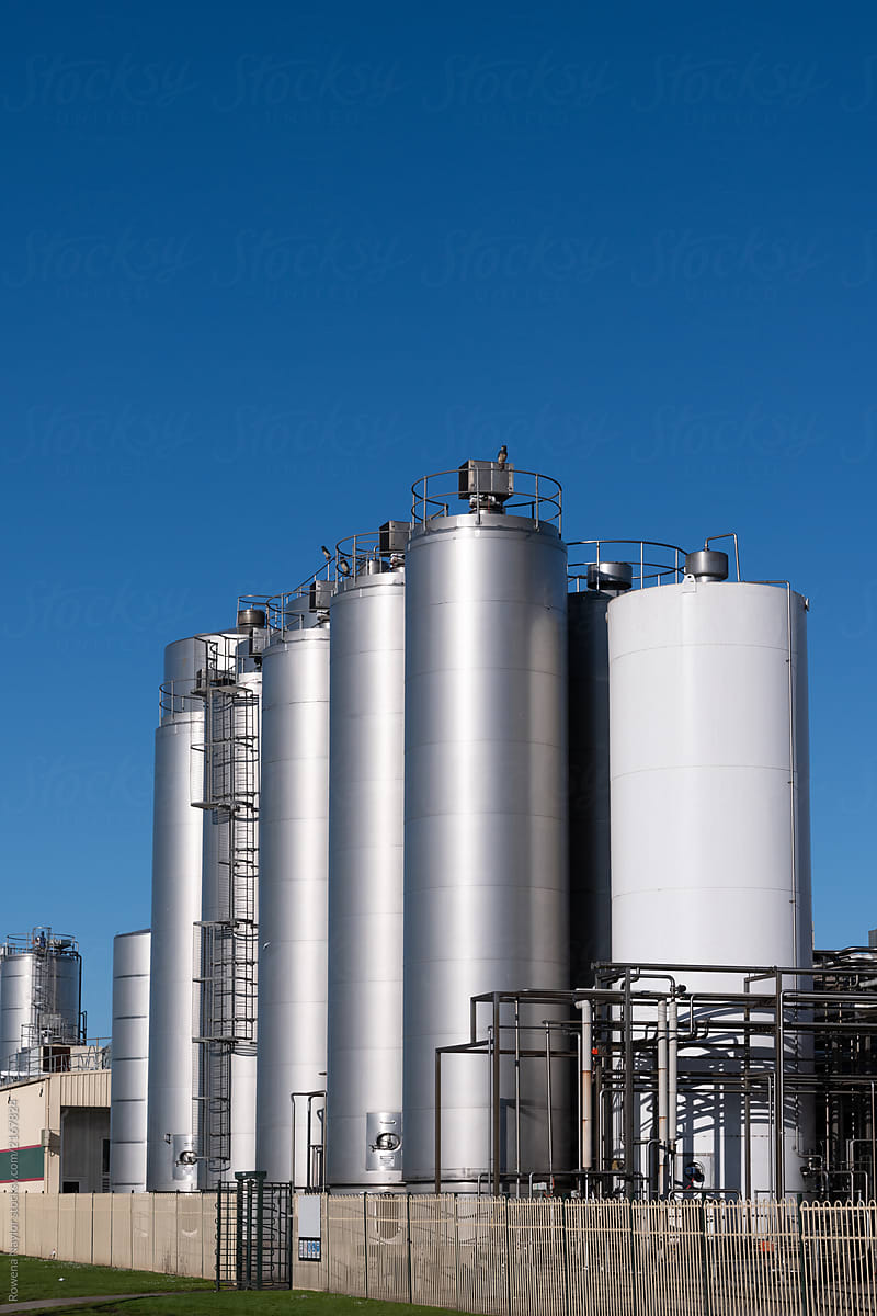 Milk drying towers at Australian dairy producing dried milk powder