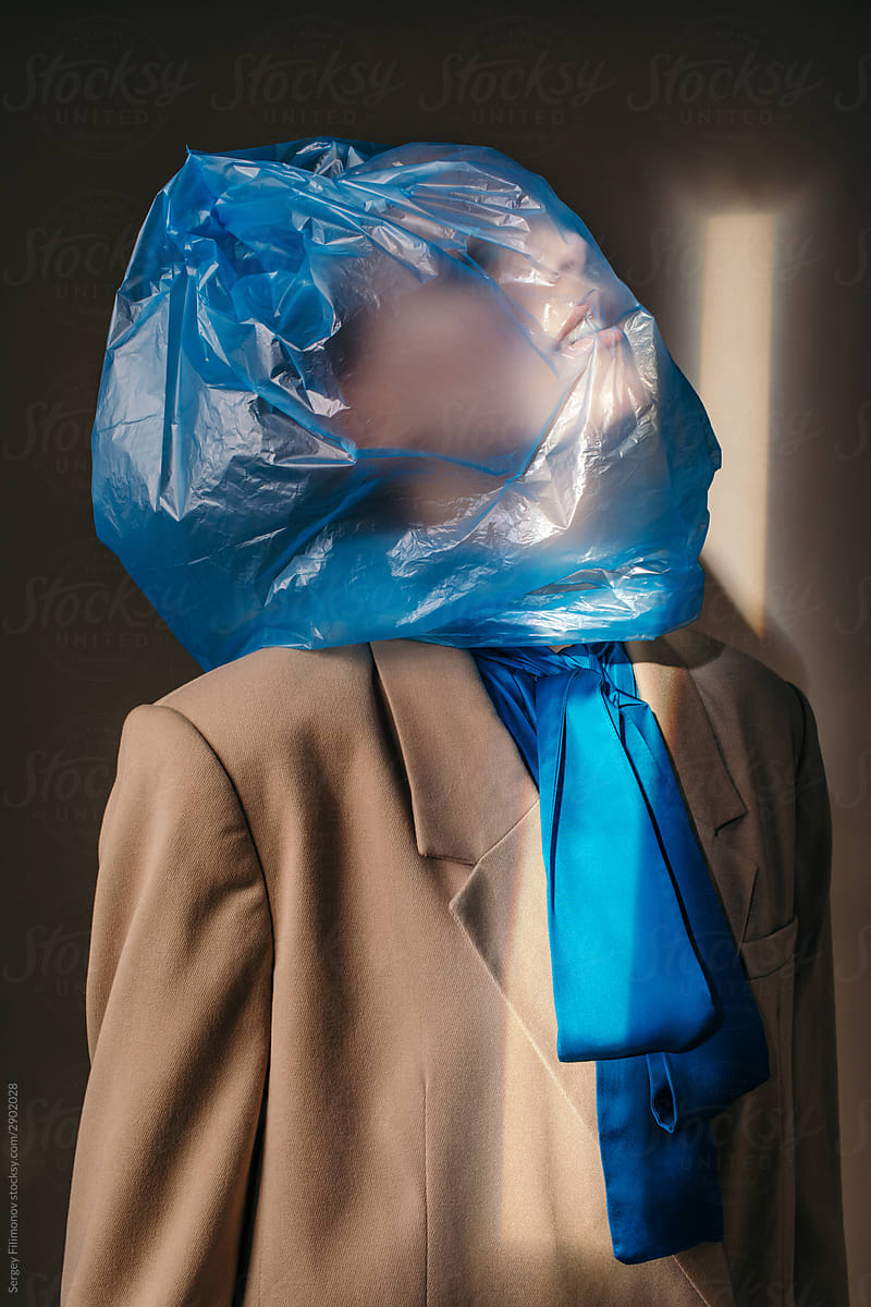 Plastic pollution concept - Surreal portrait of woman