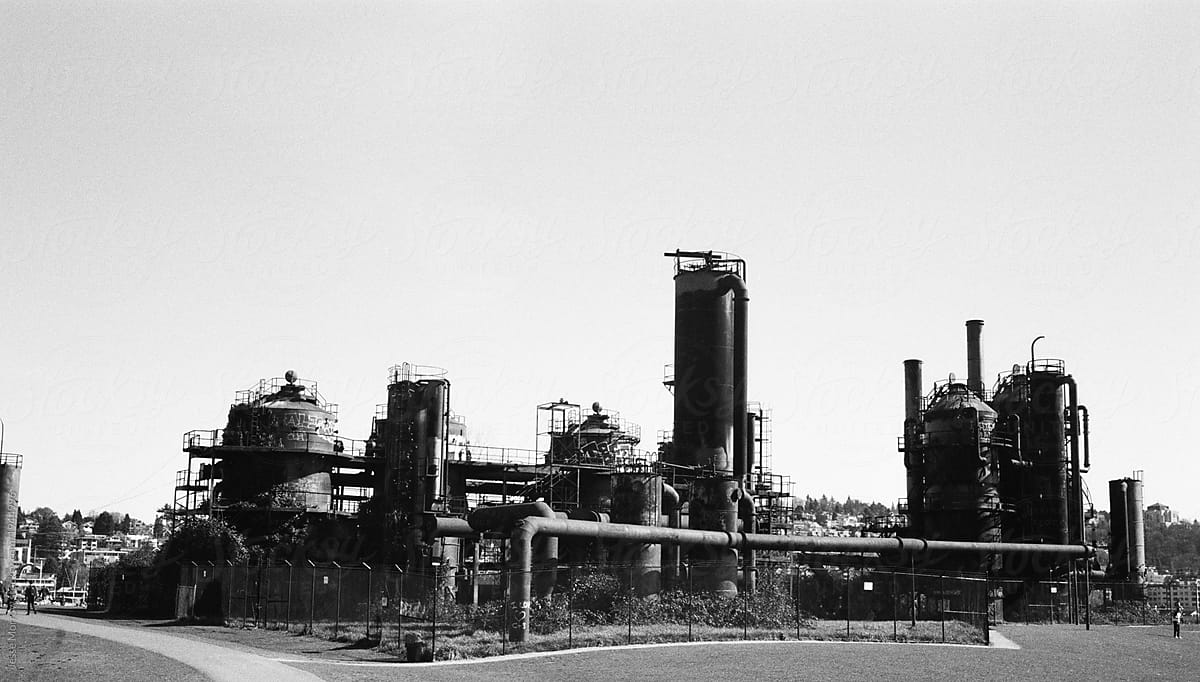 symbolic gasworks park in seattle wa black and white 35mm film