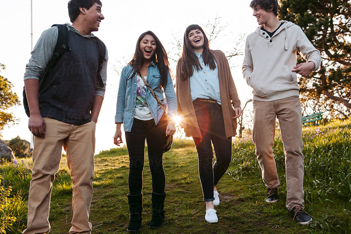 group of teenagers laughing
