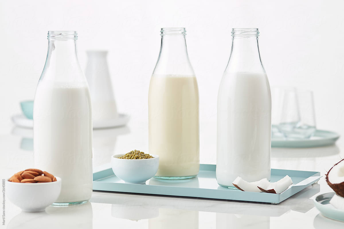 Bottles of various lactose free milk