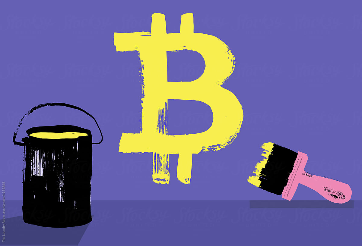 Bitcoin symbol, Paintbrush, and Paint Can