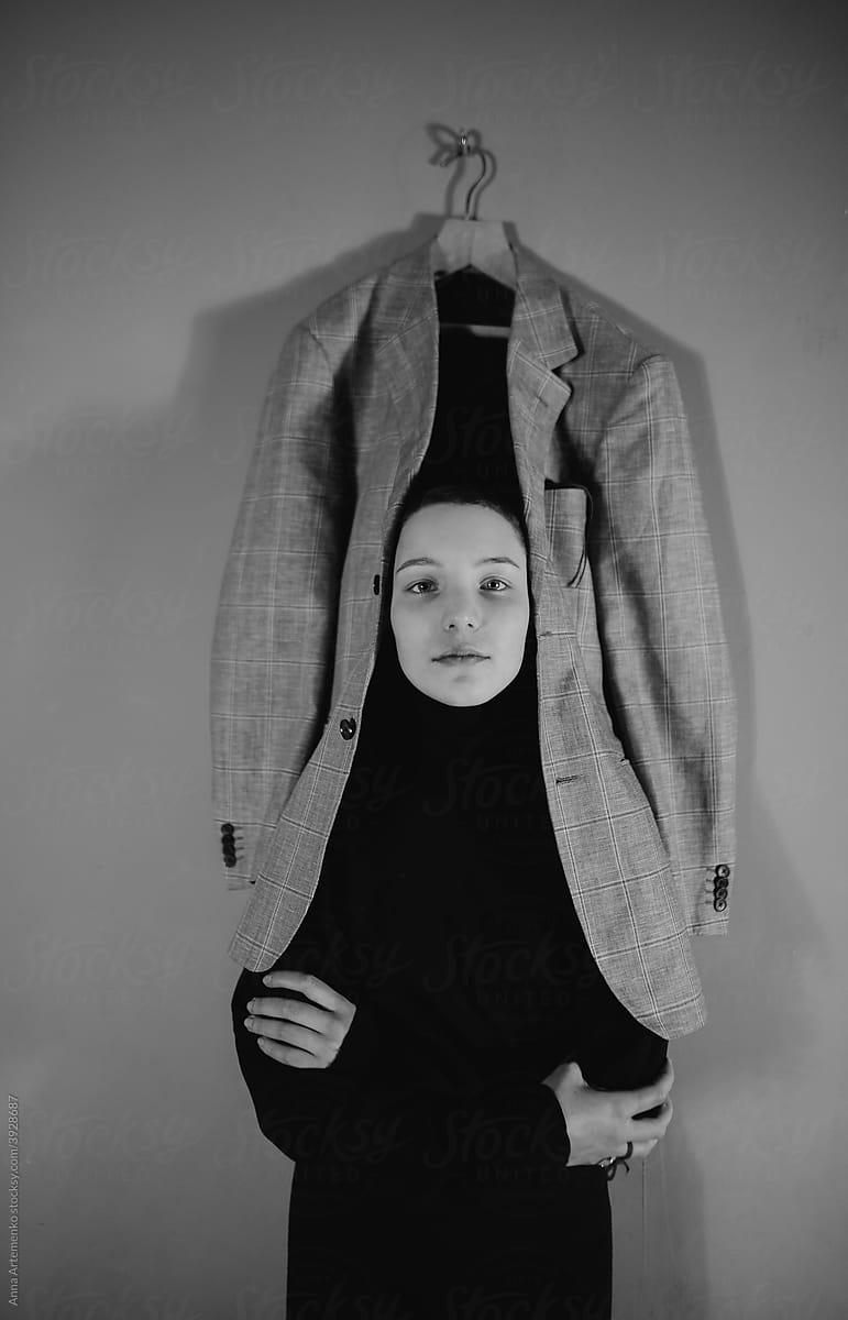 full-length black and white portrait of a girl