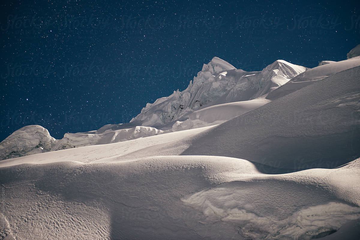 Breathtaking mountain scenery at night with stars shining