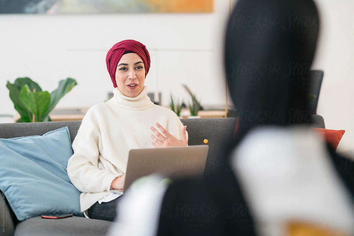 Muslim women working from home together