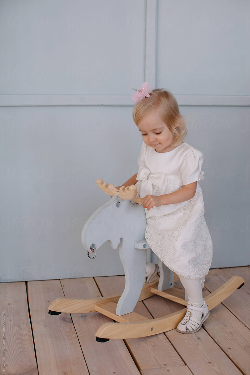 Little cute girl on the moose swing