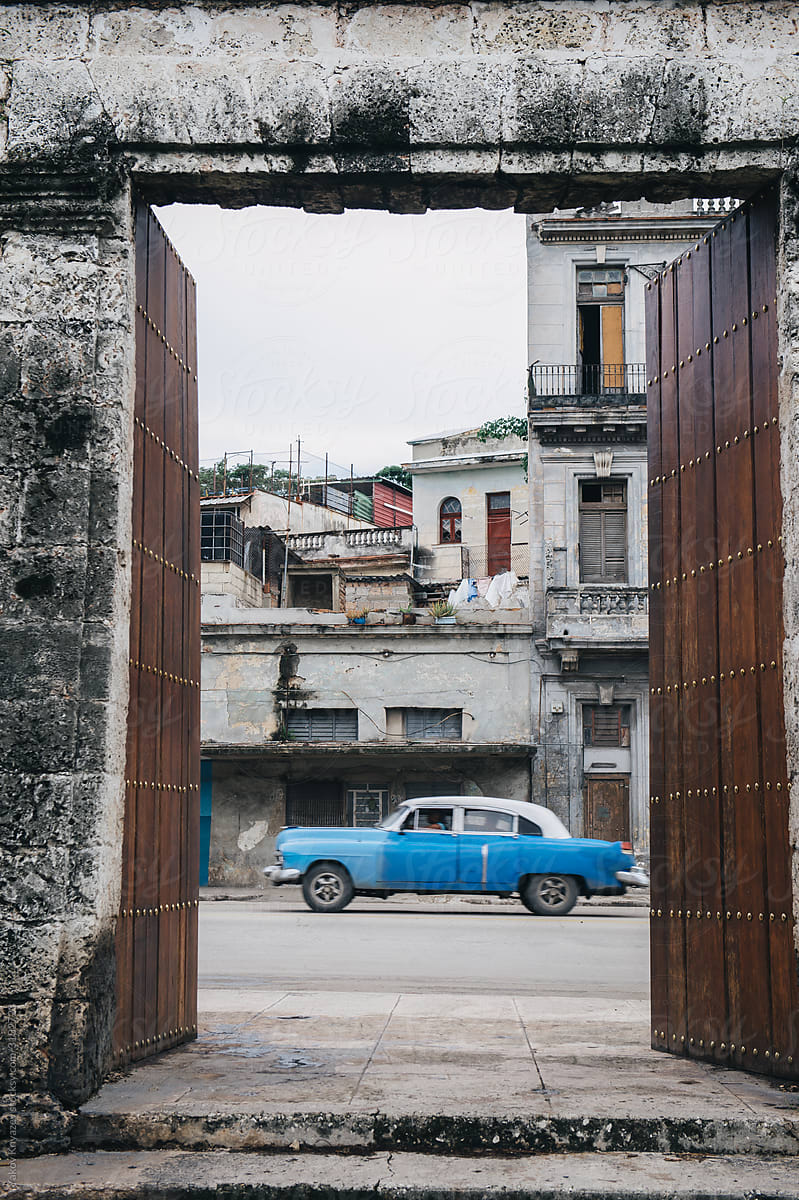 Retro car in the gateway, streets of  Havana, Cuba.