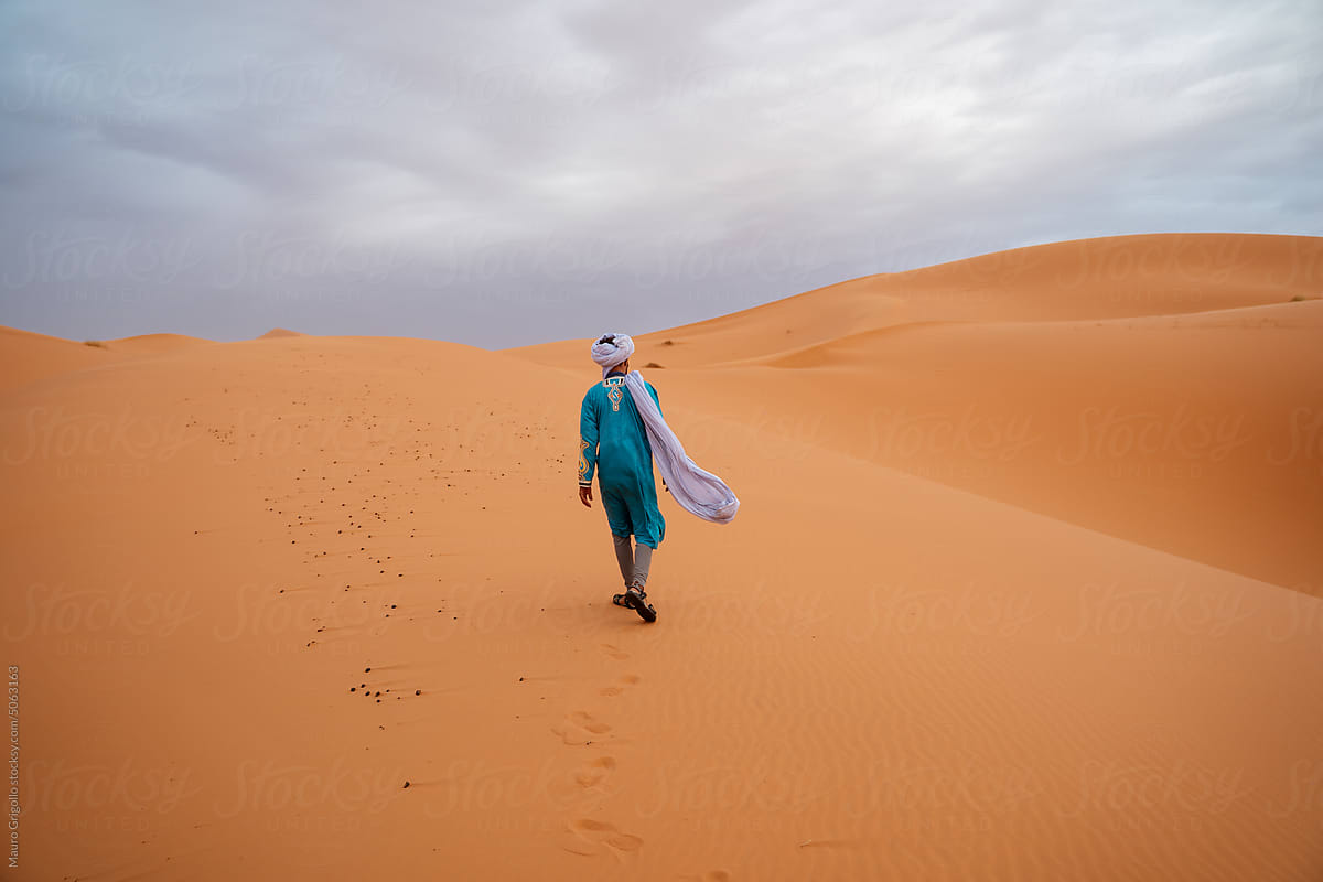 Man walking alone in the Desert in Morocco