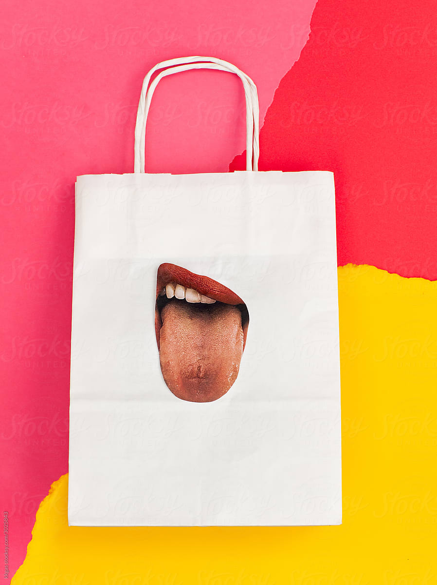 Beautiful lips on paper bag