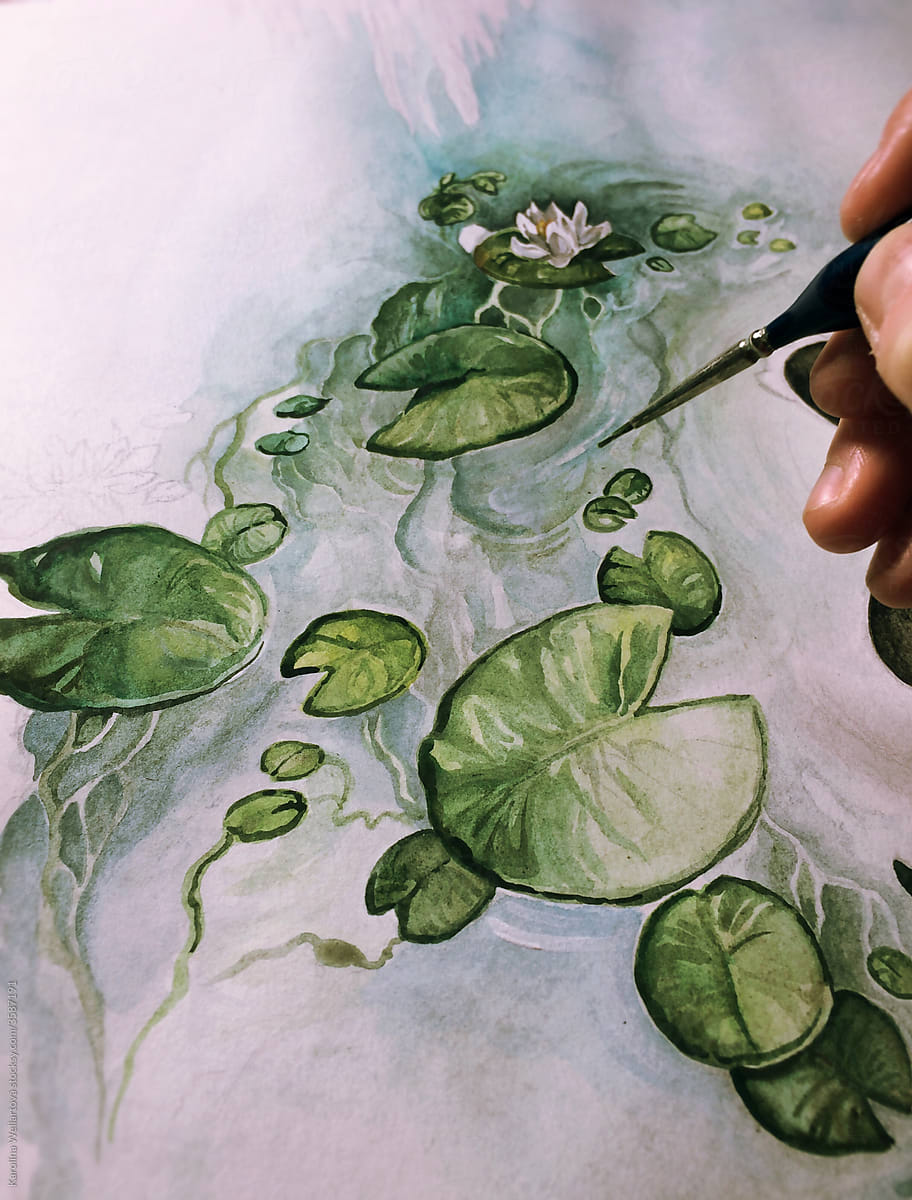 Water Lilies watercolor illustration - detail