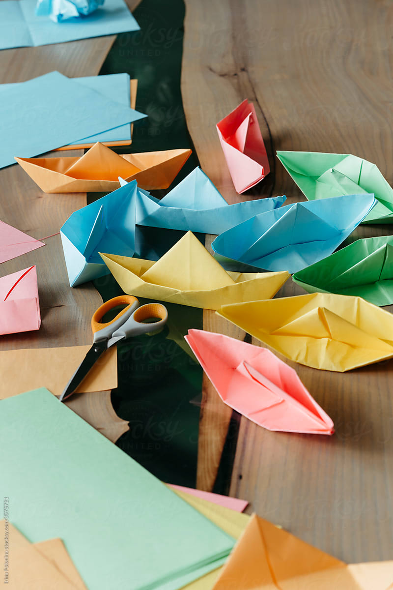 Handmade paper boats.