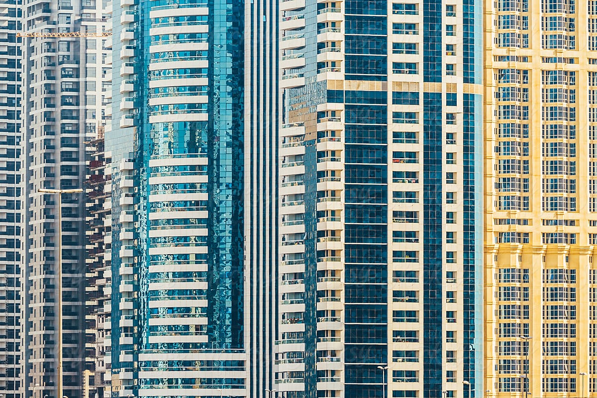 City buildings texture pattern. Dubai Marina, United Arab Emirates