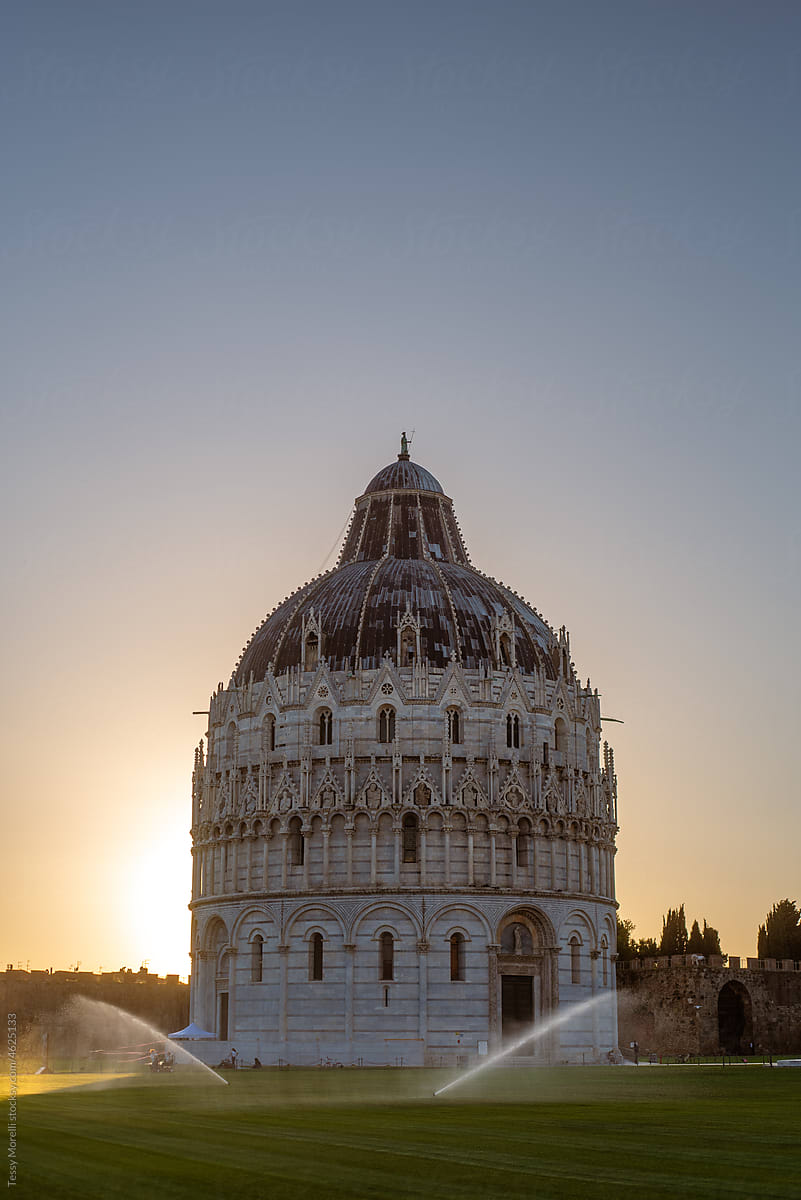 The Pisa Baptistry Piazza dei MIracoli architecture sunset