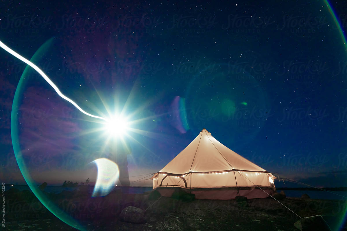 Light Painting Laser Flare with Tent at Night