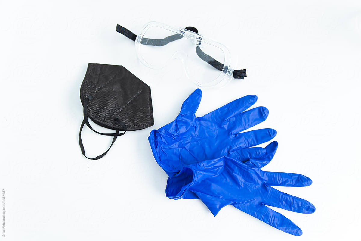 Laboratory mask gloves and protective googles