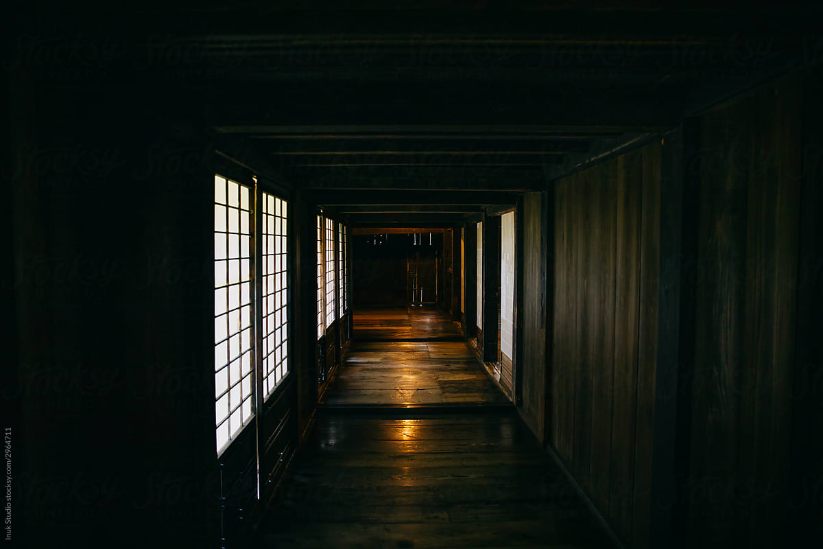 Dark corridor in traditional Asian building
