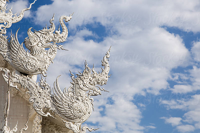 Elements of Thai Art, decoration on roof at Wat Rong Khun, the famous Thai temple at Chiangrai province in Thailand