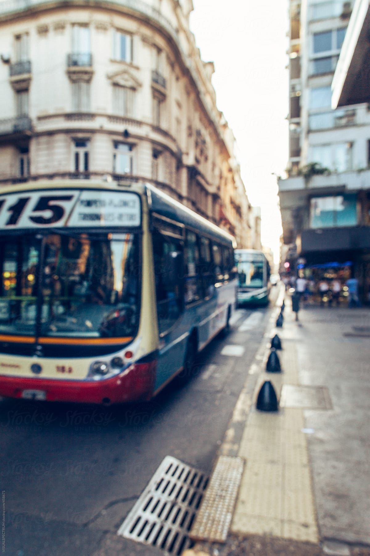 Two Buses in Downtown Buenos Aires Defocused