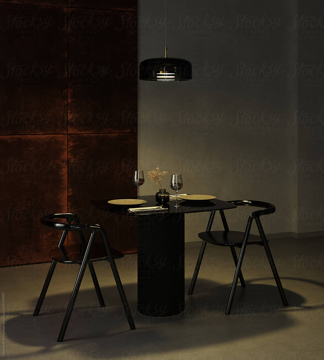 Table in luxury restaurant with low light, fine dining concept