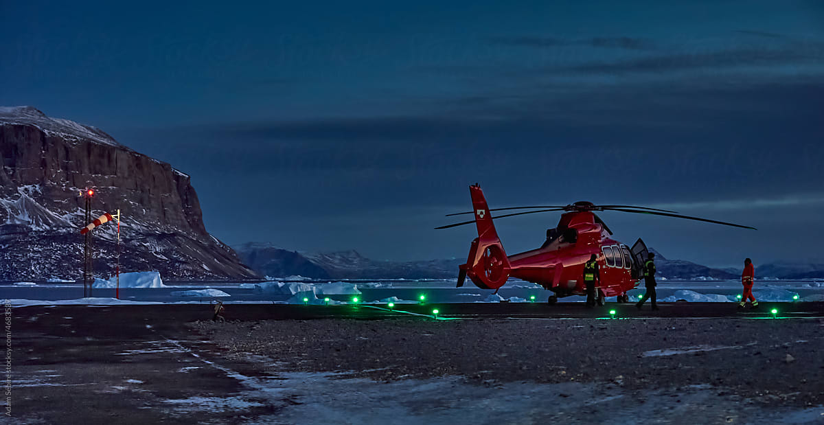 Greenland in winter - helicopter air transport for Arctic tourism