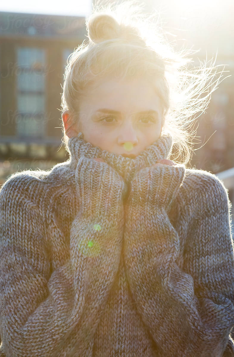 young woman in warm sweater