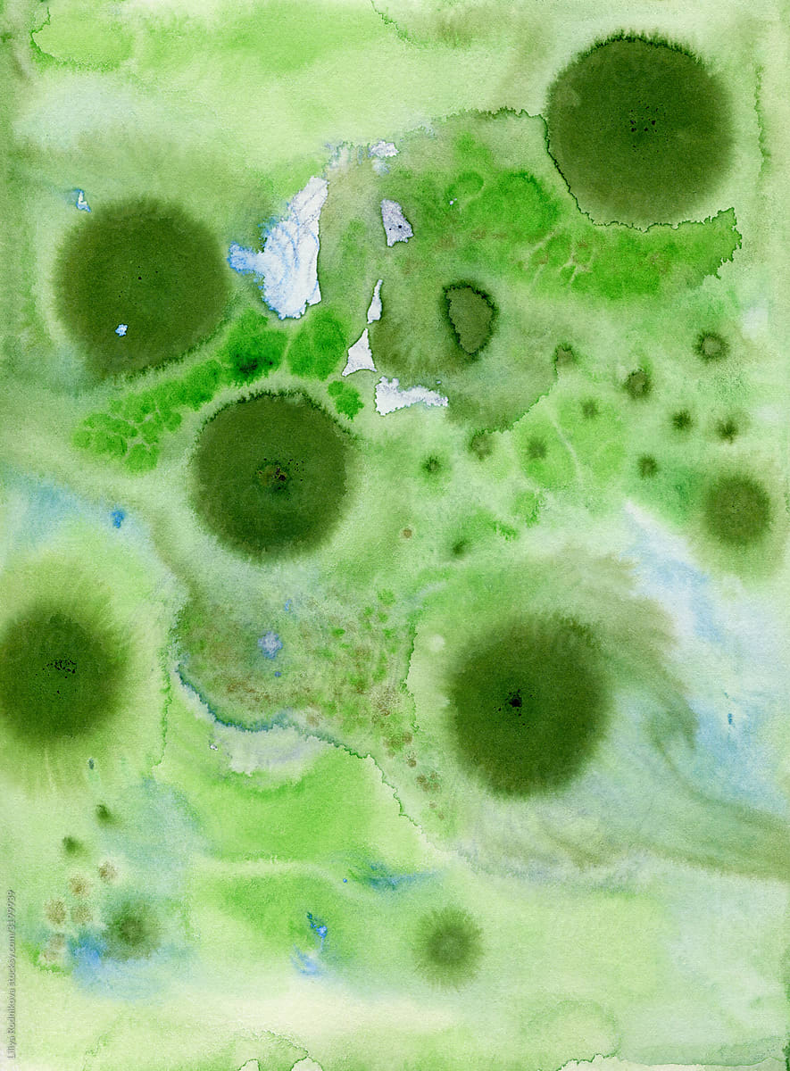 Green watercolor and ink background