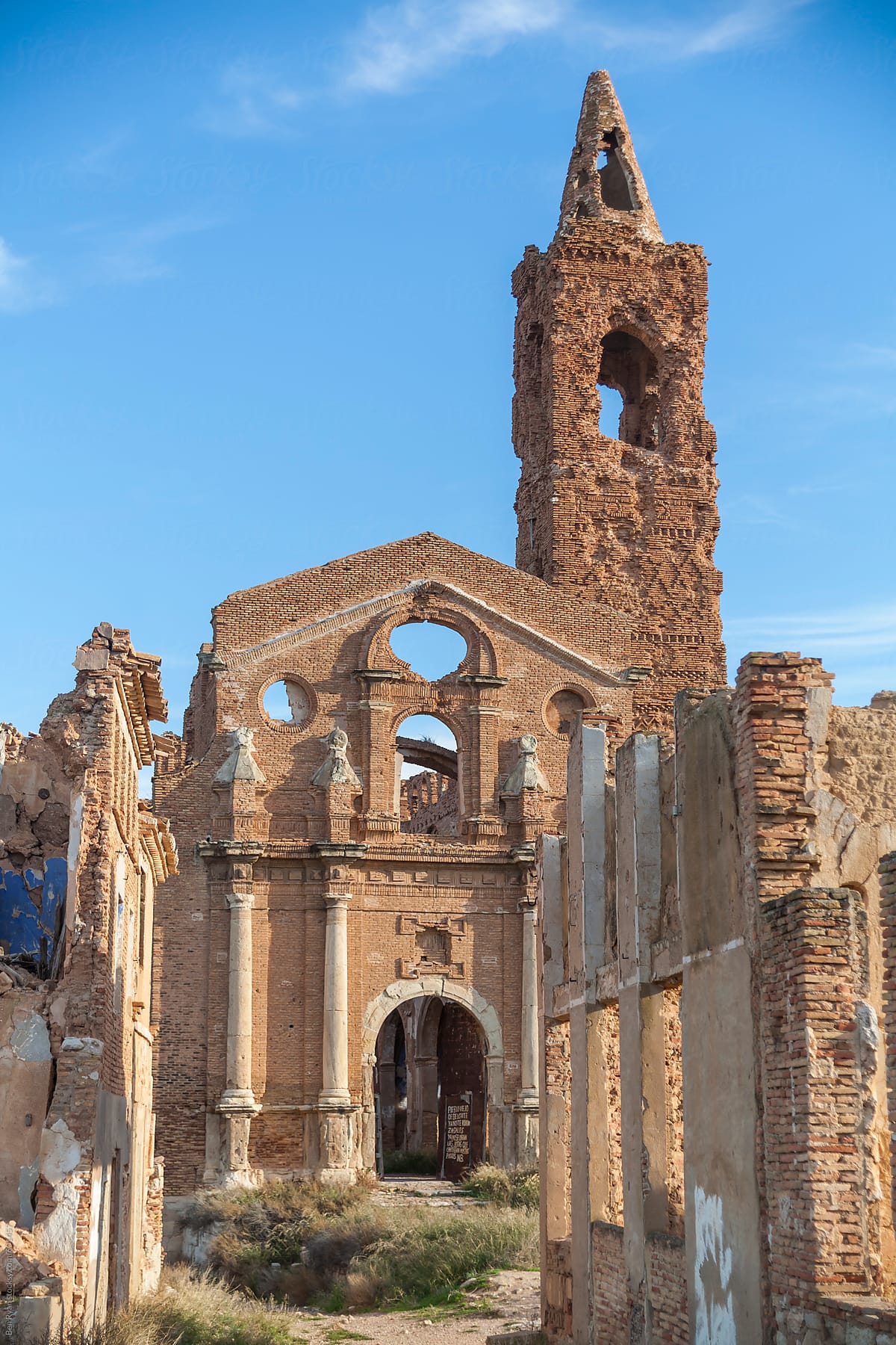 Plaza and facade of church destroyed in civil war