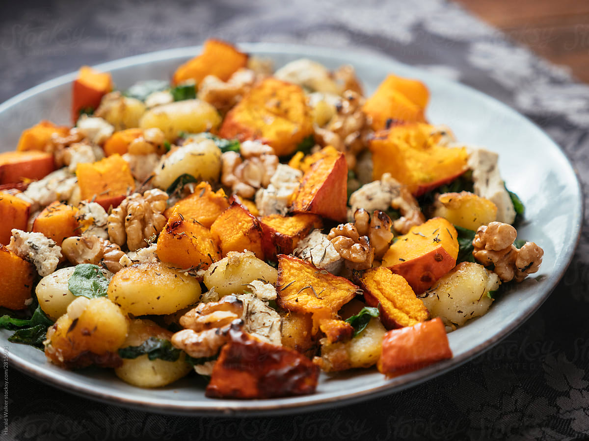 Gnocchi with Roasted winter Squash, Spinach and Walnuts