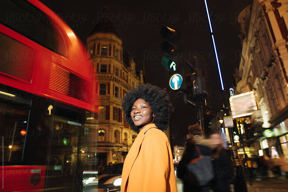 Woman On London Street At Night.