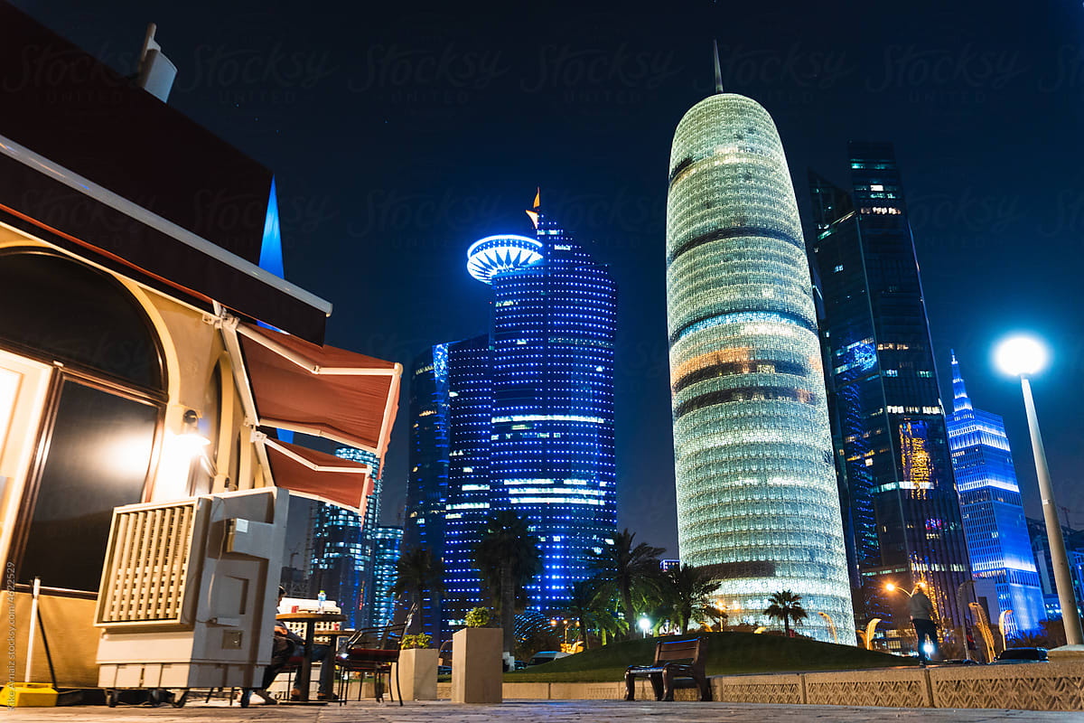 Skyline of Doha at nights