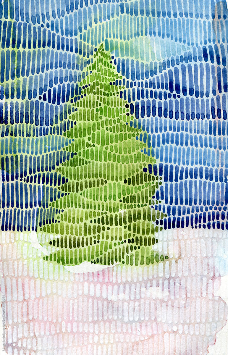 Watercolor abstract lonely fir