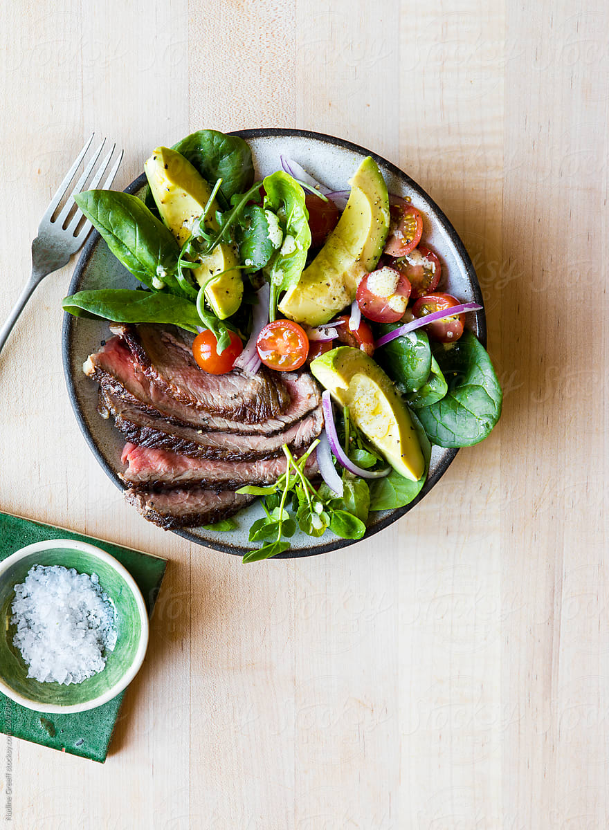 Beef Flank Steak Salad with avocado