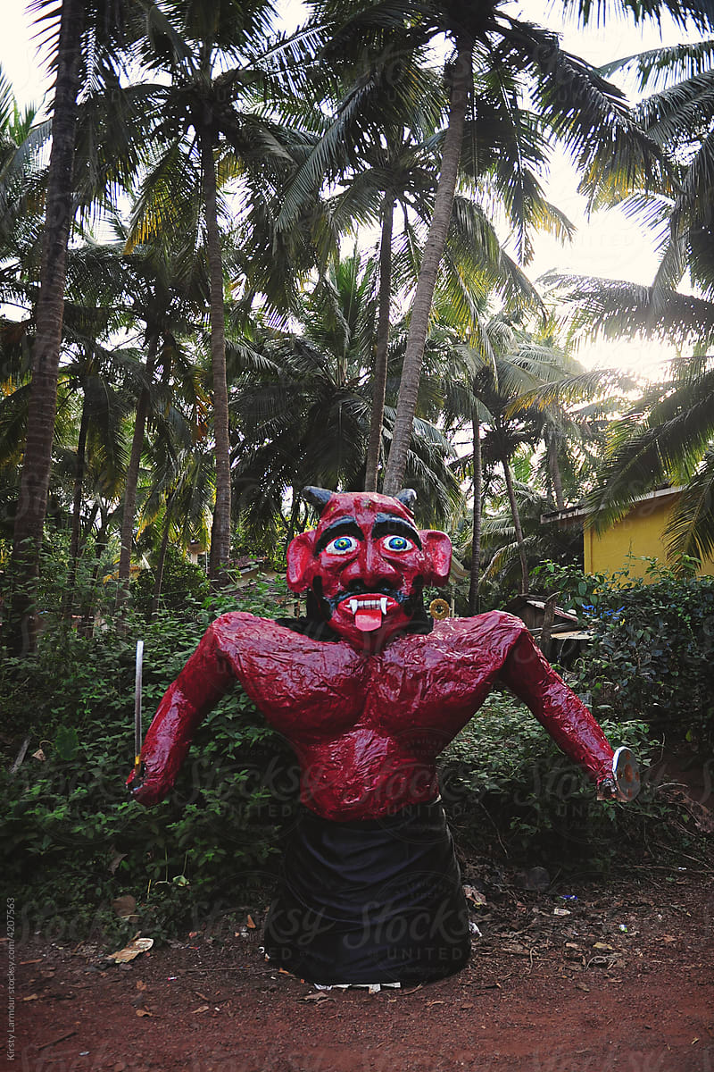 A narkasaur stands by the road in Goa before Diwali