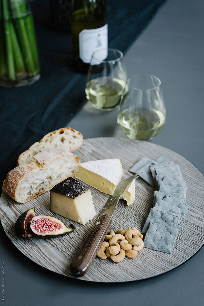 cheese platter and  white wine