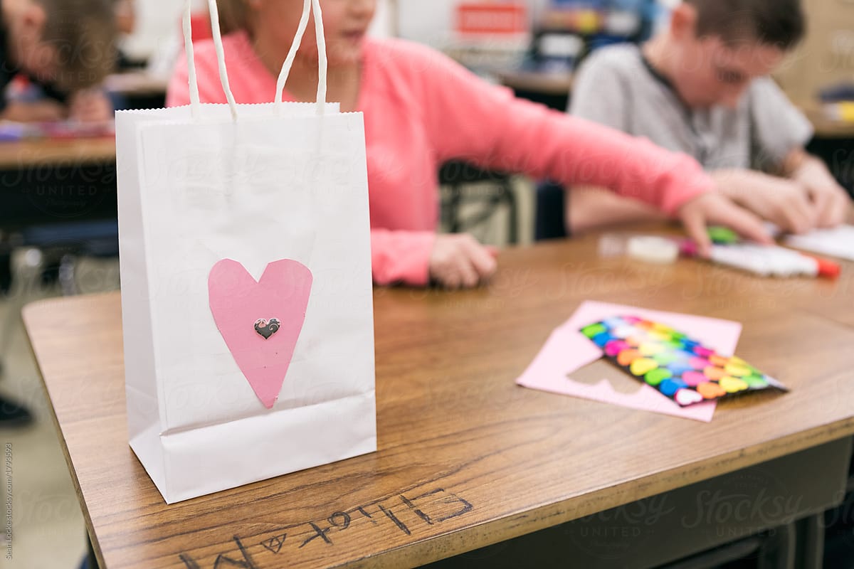 Classroom: Valentine Bag Sits On Desk