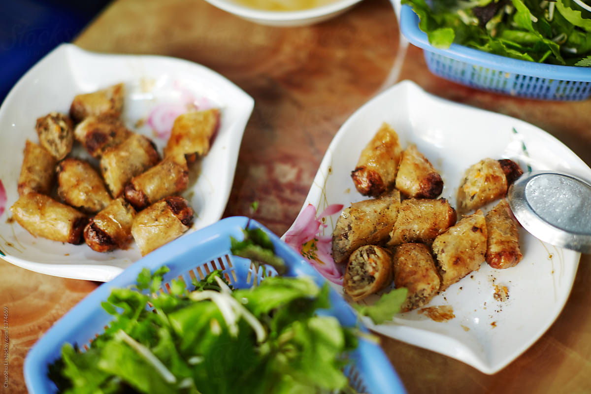 Vietnamese street food ,Fried spring rolls