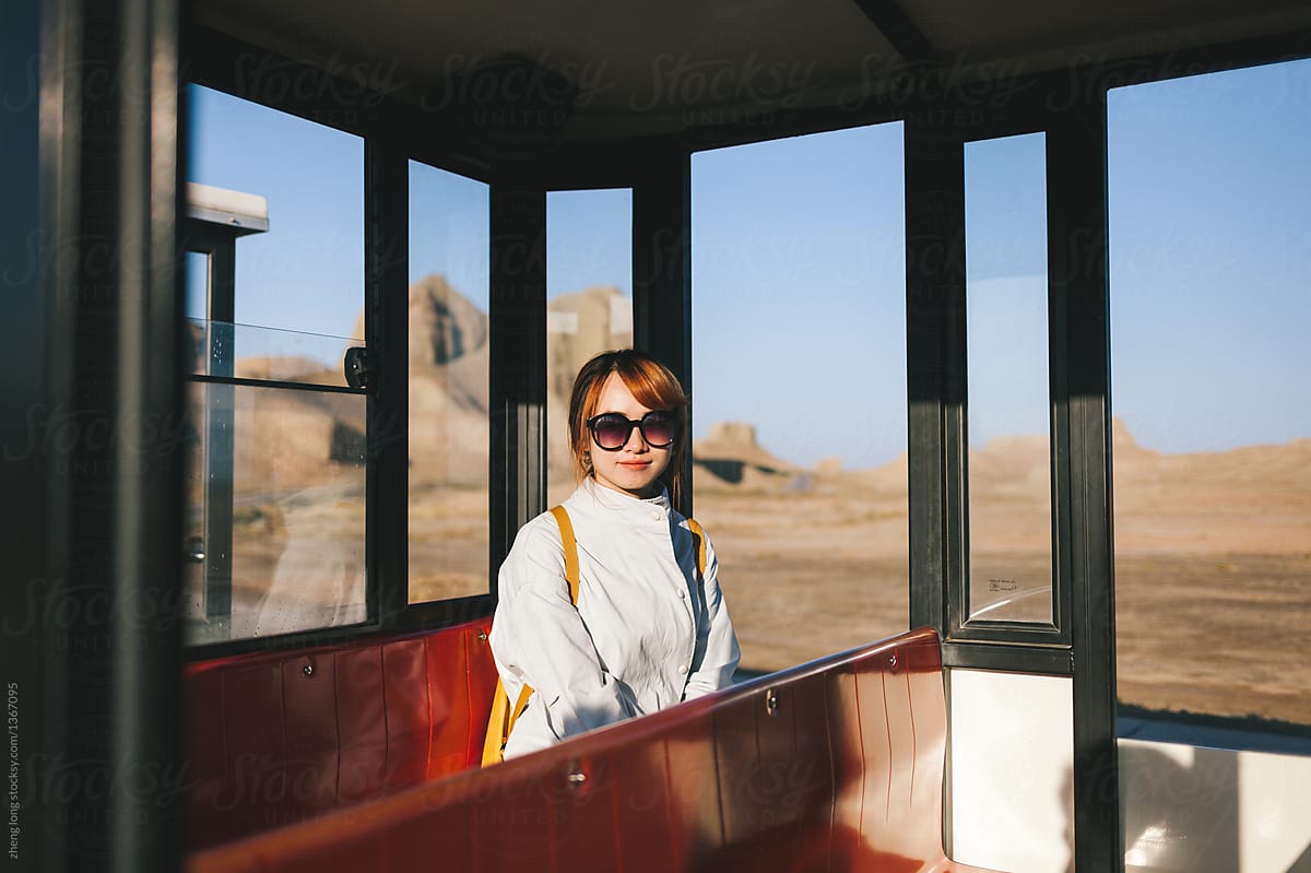 young fashion lady in sightseeing car