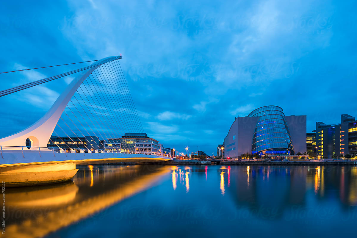 Dublin, Ireland - City Skyline with the River Liffey at the Blue Hour