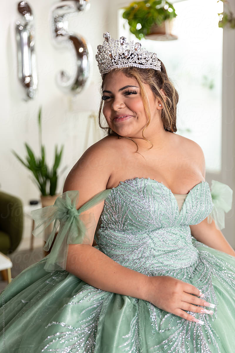 Teenager Dressed in Quinceanera Gown