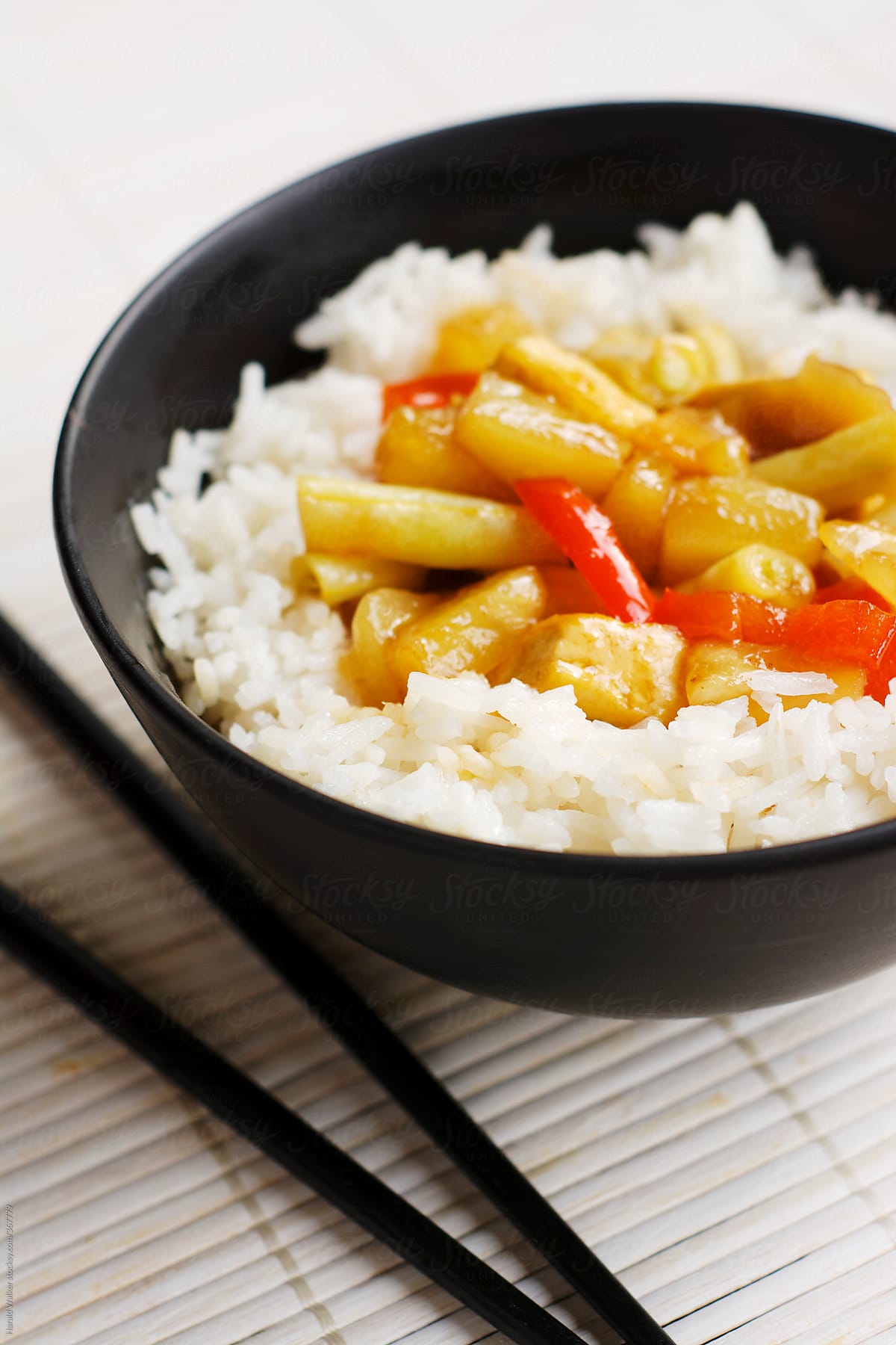 Sweet and sour tofu on rice