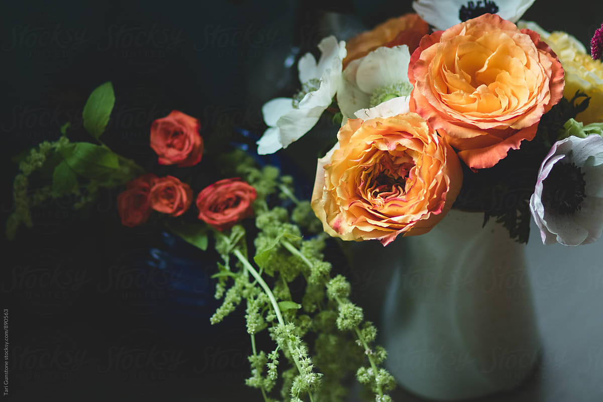 Colorful flowers in vases