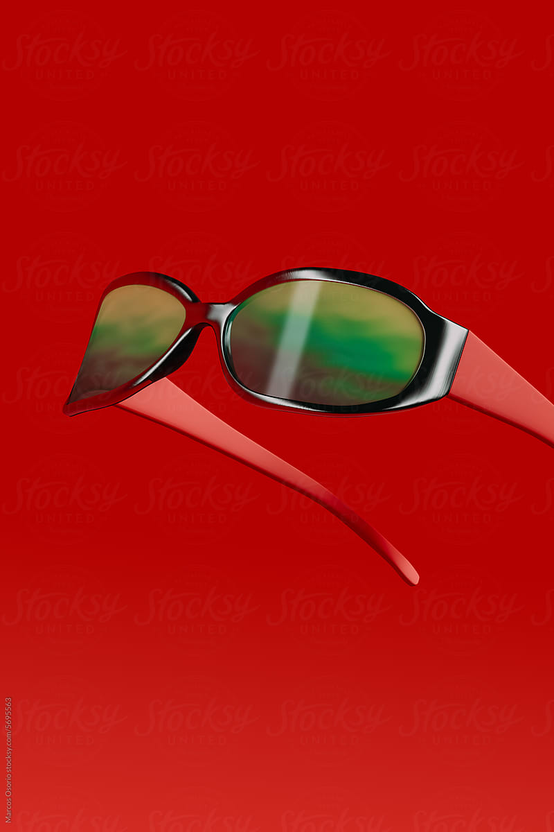 A sunglasses on red background