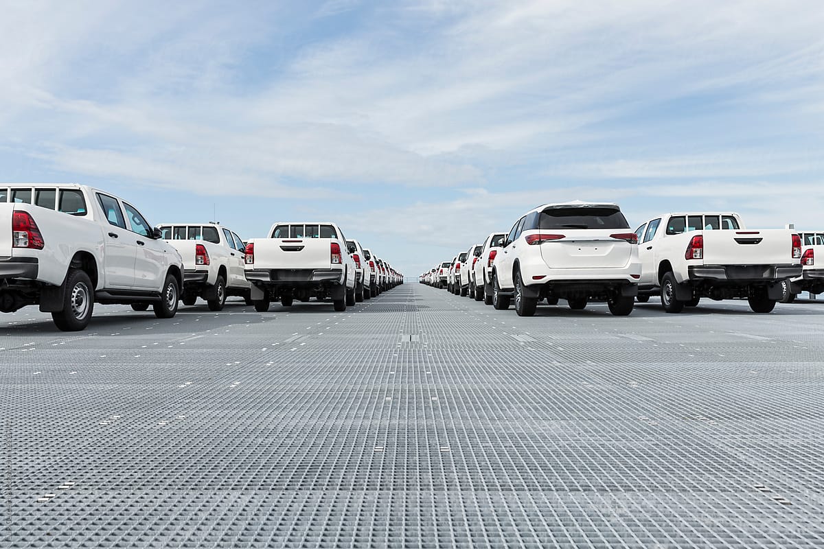 New ready to export cars in a parking lot